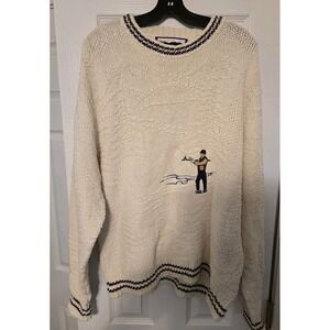 Vintage Shenandoah Knit Sweater Pullover Embroidered Fishing Mens Large USA Made